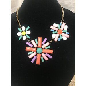 Multi-Color Triple Starburst Statement Necklace Adjustable-Goldtone